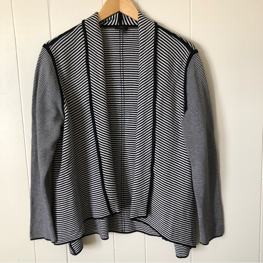 Talbots Open Front Striped Cotton Blend Cardigan Sweater Size XLP